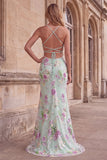 Sparkly Light Green Mermaid Spaghetti Straps Sequins Long Prom Dress with Appliques