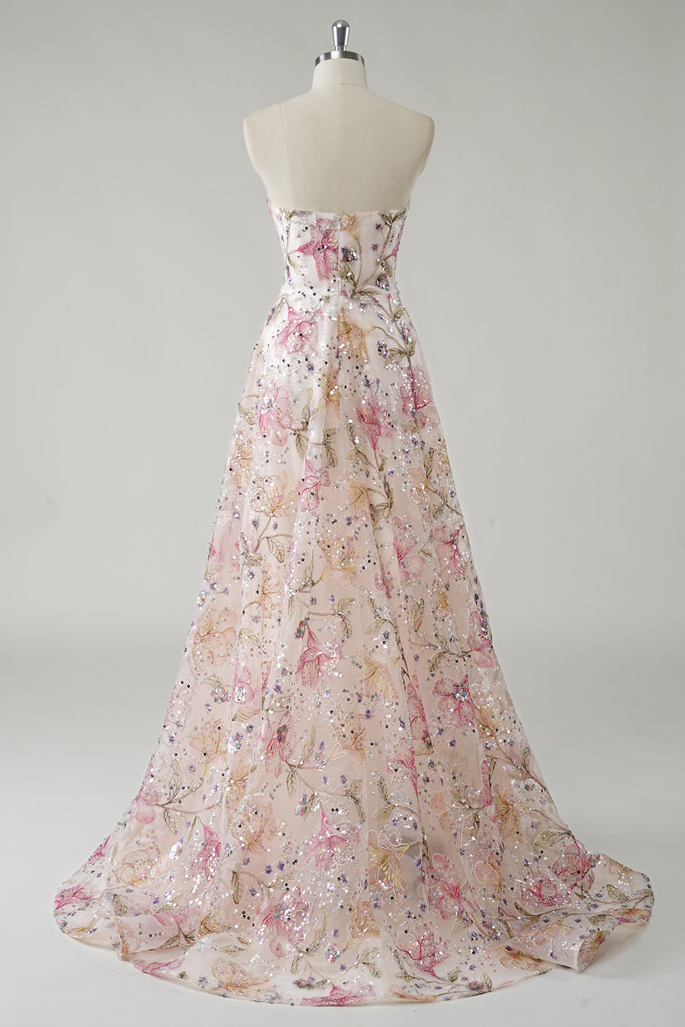 ZAPAKA Women Sparkly Pink Long Prom Dress A-Line Strapless Sequined Floral Pageant Dress, Pink / US4 ZAPAKA Women Sparkly Pink Long Prom Dress A-Line Strapless Sequined Floral Pageant Dress, Pink / US4
