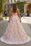 Sparkly Pink Strapless A-Line Sequin Long Plus Size Prom Dress