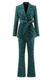 Dark Green 2 Piece 3D Flowers Women's Formal Suits with Belt