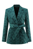 Dark Green 2 Piece 3D Flowers Women's Formal Suits with Belt