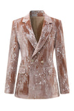 Sparkly Dusty Rose Velvet Notched Lapel Sequins 2 Pieces Suits