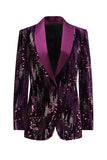 Sparkly Purple Shawl Lapel Sequins Prom Blazer