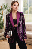 Sparkly Purple Shawl Lapel Sequins Prom Blazer