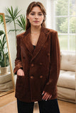 Coffee Dots Velvet Peak Lapel Double Breasted Blazer