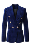 Navy Velvet Shawl Lapel Double Breasted Women's Blazer