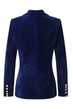 Navy Velvet Shawl Lapel Double Breasted Women's Blazer