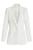 White Fitted Single Breasted Midi Women's Blazer