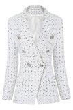 White Double Breasted Dotted Midi Women's Blazer