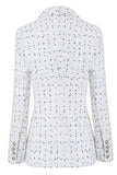 White Double Breasted Dotted Midi Women's Blazer