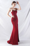 Sparkly Burgundy Beaded Corset Long Prom Dress with Slit