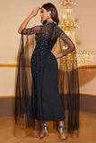 Glitter Black Beading Mermaid Long Prom Dress