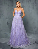 Light Purple A Line Spaghetti Straps Tulle Prom Dress