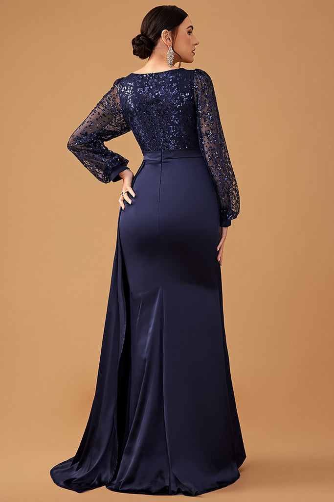 Navy V Neck A Line Printed Flower Chiffon Formal Dress