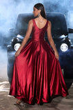 Burgundy Satin A-Line Formal Dress