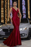 Sparkly Burgundy V-Neck Mermaid Formal Dress