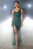 Dark Green One Shoulder Sheath Formal Dress