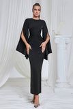 Black Mermaid Long Sleeves Ruched Long Prom Dress with Slit