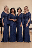 Glitter Navy Mermaid V Neck Sequins Long Choir Dress with Cape Sleeves