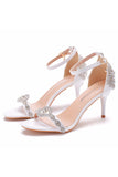 Pink Rhinestone Ankle Straps Prom Sandals