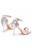 Pink Rhinestone Ankle Straps Prom Sandals