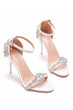 Pink Rhinestone Ankle Straps Prom Sandals