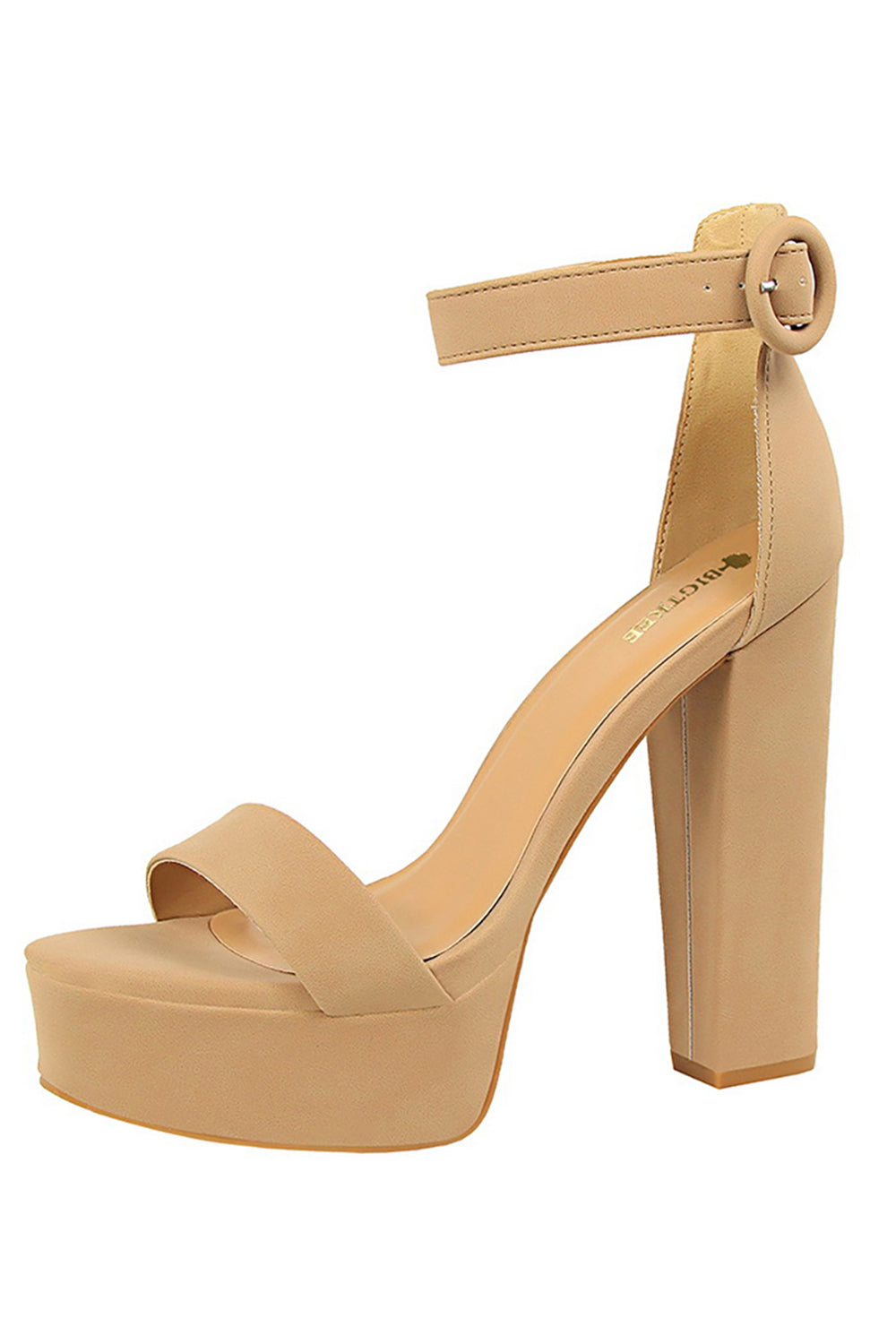Zapaka Women Khaki Chunky High Heel Sandals – ZAPAKA