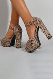 Leopard Print Platform Heeled Sandals Chunky Pump Wedding Party Bridal Dress Shoes