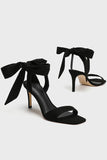 Black Elegant Ankle Lace up High Heel Suede Slim Sandals