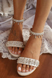 White Rhinestone Low Heel Sandal