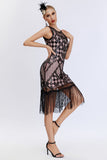 Black Sequined Bodycon 1920s Dress with Fringes