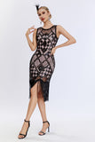 Black Sequined Bodycon 1920s Dress with Fringes