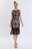 Black Sequined Bodycon 1920s Dress with Fringes