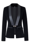 Velvet Royal Blue Shawl Lapel Women Blazer