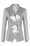 Black Peak Lapel PU Leather Women Blazer