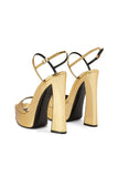 Golden Open Toe Ankle Strap Chunky Heel Sandals