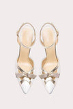 White Pointed Toe Ankle Strap High Heels with Bow