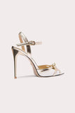 White Pointed Toe Ankle Strap High Heels with Bow