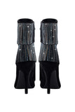 Sparkly Black Beading Ankle Boots with Tassels