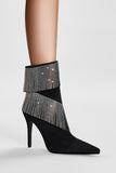 Sparkly Black Beading Ankle Boots with Tassels