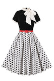 A Line Black Polka Dots Short Sleeves 1950s Dress with Belt