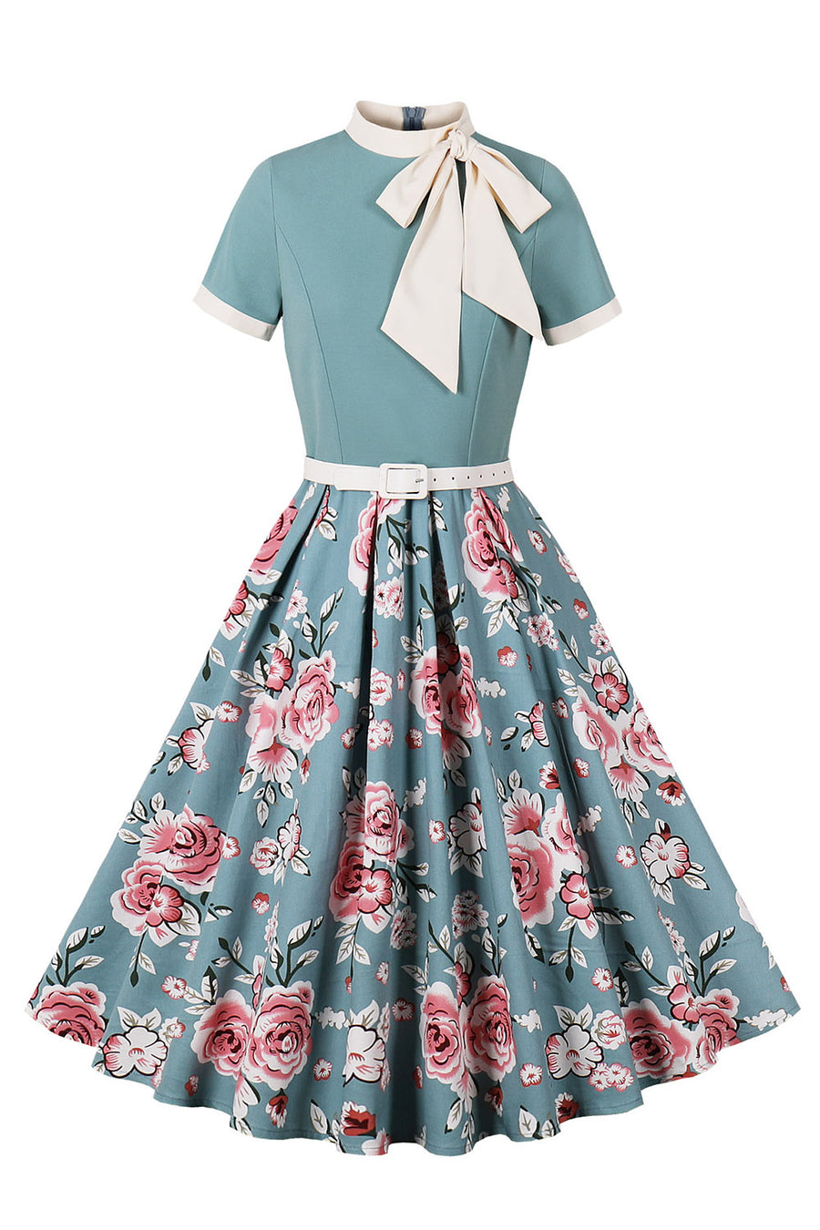 chinese dress ladies 1950s Puff Sleeves Swing Dress L I Retro Fairy
