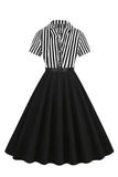 A Line Black Stripe 1950s Dress with Short Sleeves