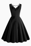 Black A Line Rufflesd V-Neck Sleeveless Vintage Dress