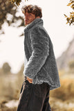 Dark Grey Faux Fur Turn Collar Zip Up Short Men Coat