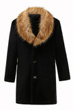 Fluffy Black Shawl Lapel Faux Fur long Men Coat