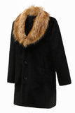 Fluffy Black Shawl Lapel Faux Fur long Men Coat