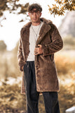 Fluffy Notched Lapel Faux Fur Long Khaki Men's Coat