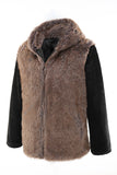 Fluffy Brown Faux Fur Short Men's Coat with Hood