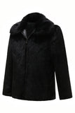 Black Men's Faux Fur Long Sleeves Winter Outerwear